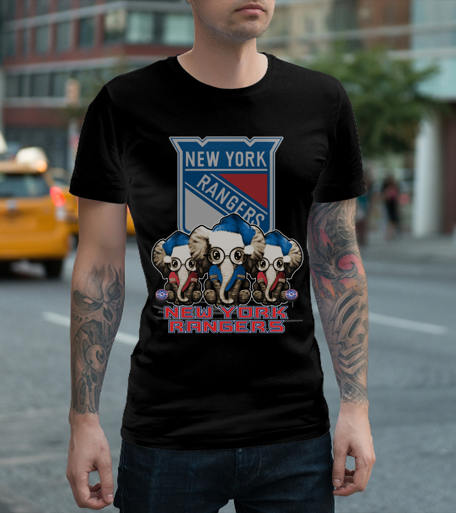 New York Rangers Christmas Elephants in Santa Hats T-Shirt