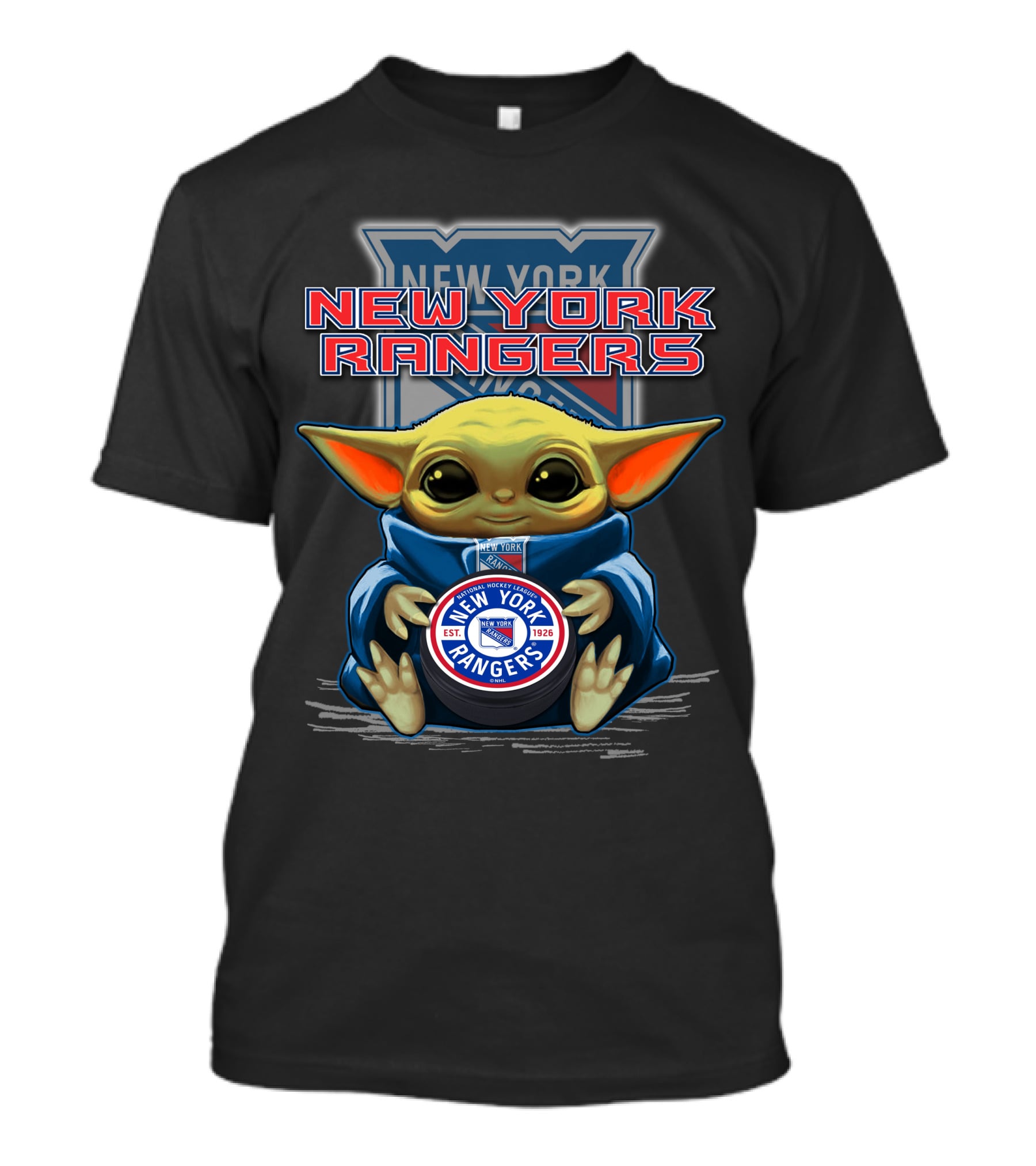 New York Rangers Baby Yoda Holding Hockey Puck T-Shirt