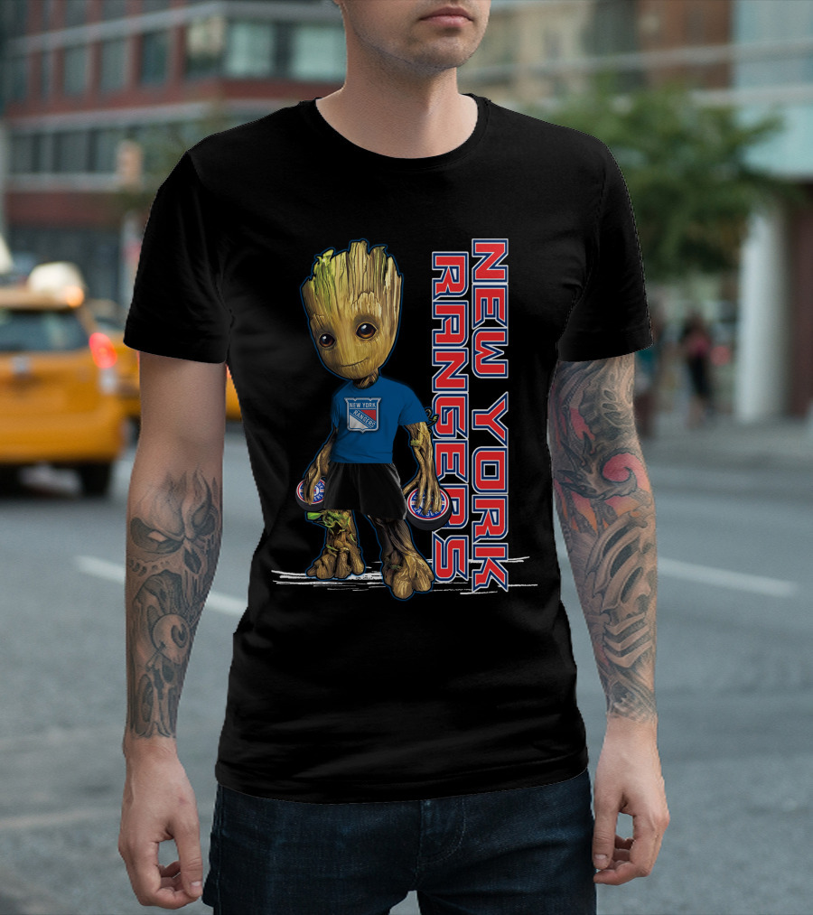 Groot New York Rangers Fan Holding Pucks T-Shirt