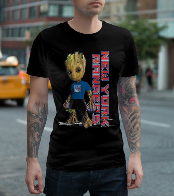 Groot New York Rangers Fan Holding Pucks T-Shirt