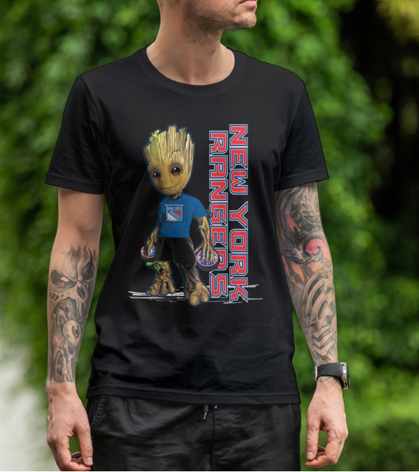 Groot New York Rangers Fan Holding Pucks T-Shirt