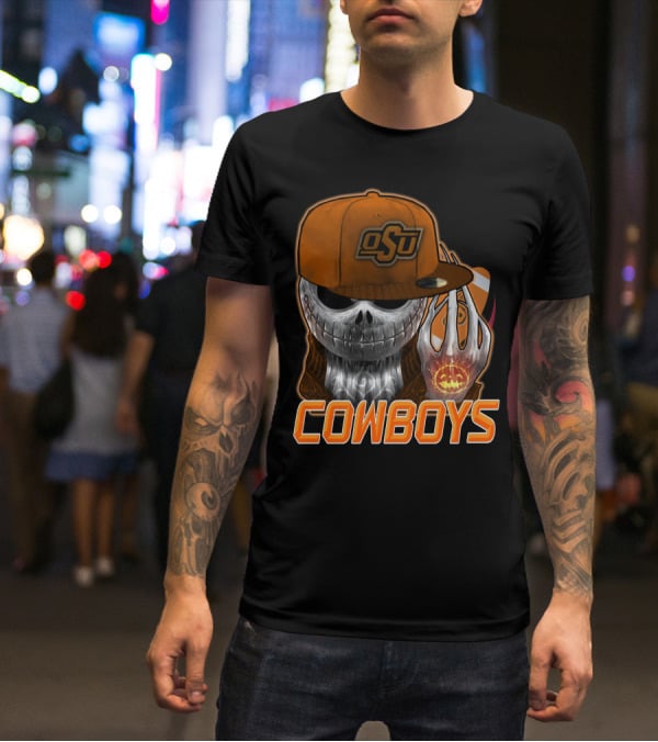 Osu Cowboys Halloween Skull Pumpkin Oklahoma State T-Shirt
