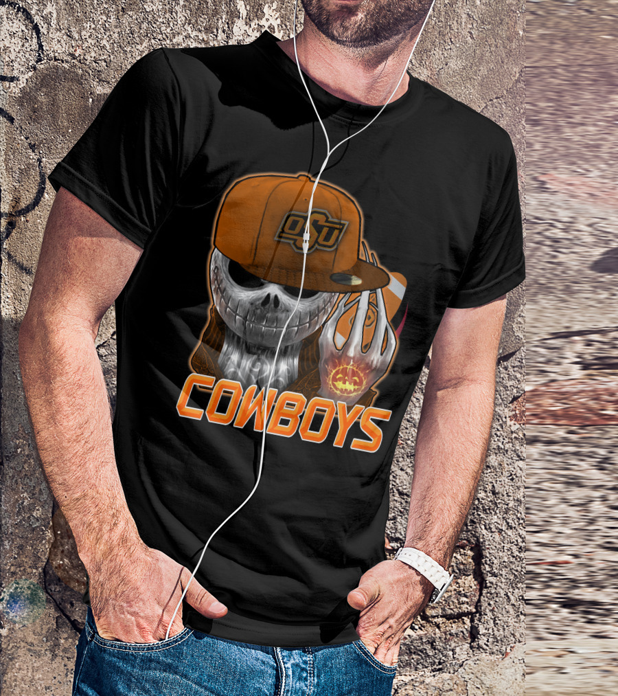 Osu Cowboys Halloween Skull Pumpkin Oklahoma State T-Shirt