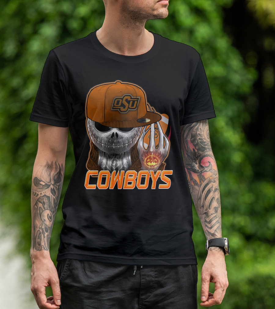 Osu Cowboys Halloween Skull Pumpkin Oklahoma State T-Shirt
