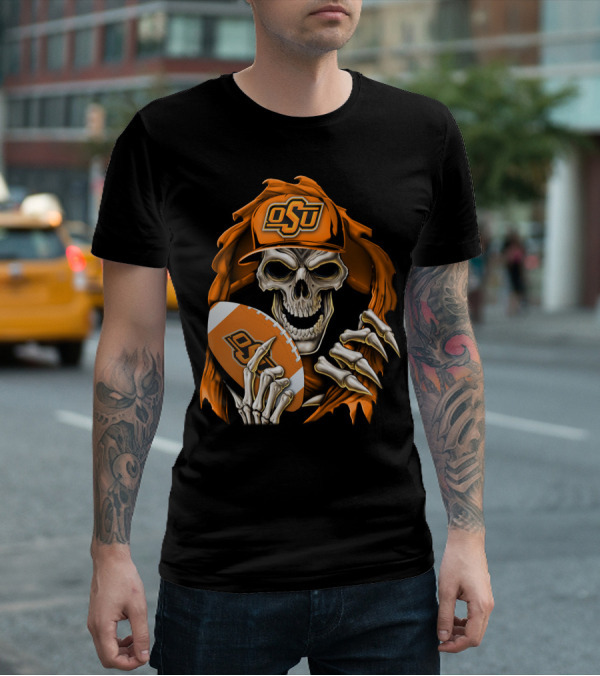 Skullbong OSU Oklahoma State Cowboys Football Skeleton T-Shirt