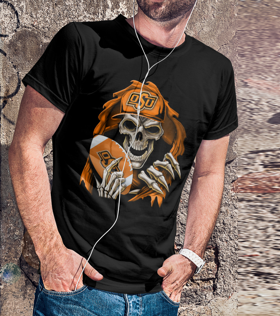 Skullbong OSU Oklahoma State Cowboys Football Skeleton T-Shirt
