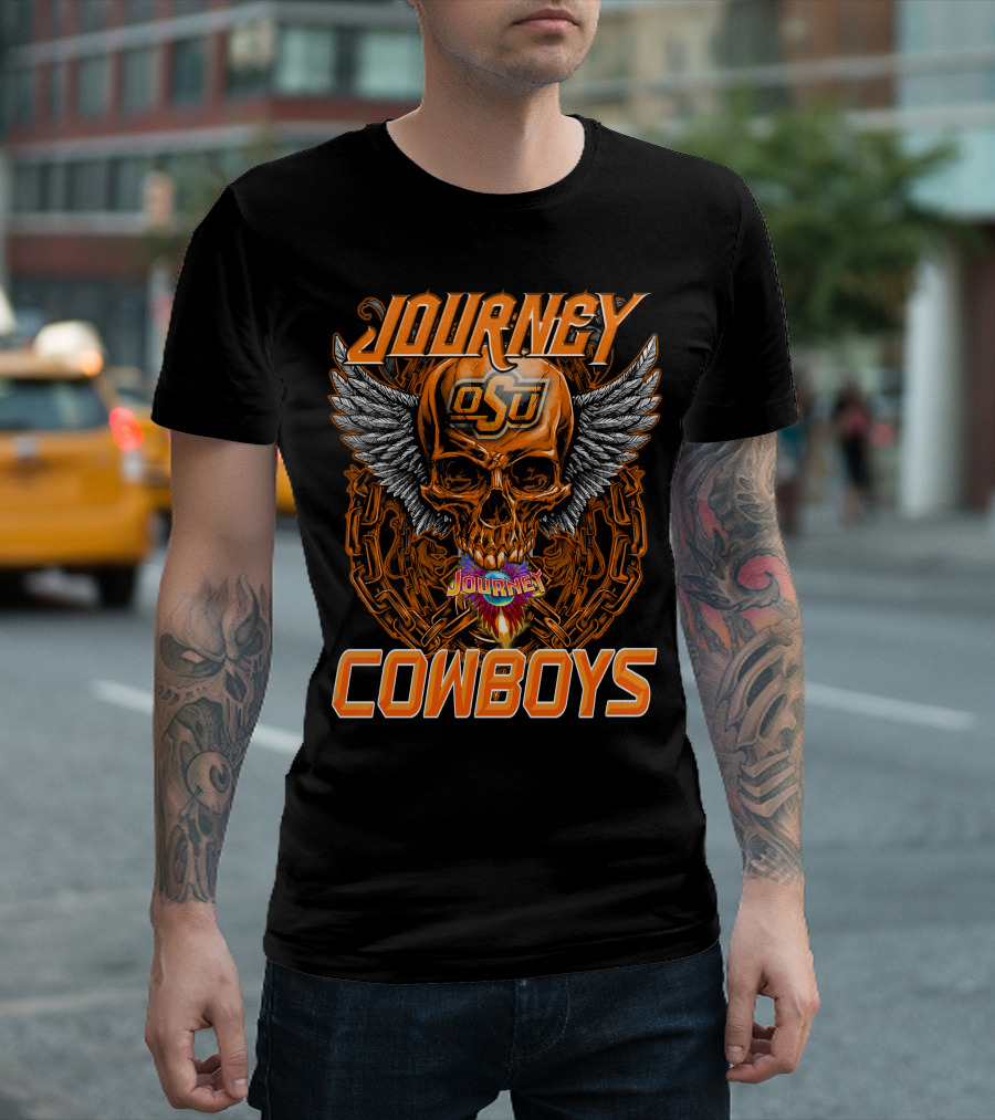 JOURNEY OSU COWBOYS SKULL WINGS AND CHAINS T-Shirt
