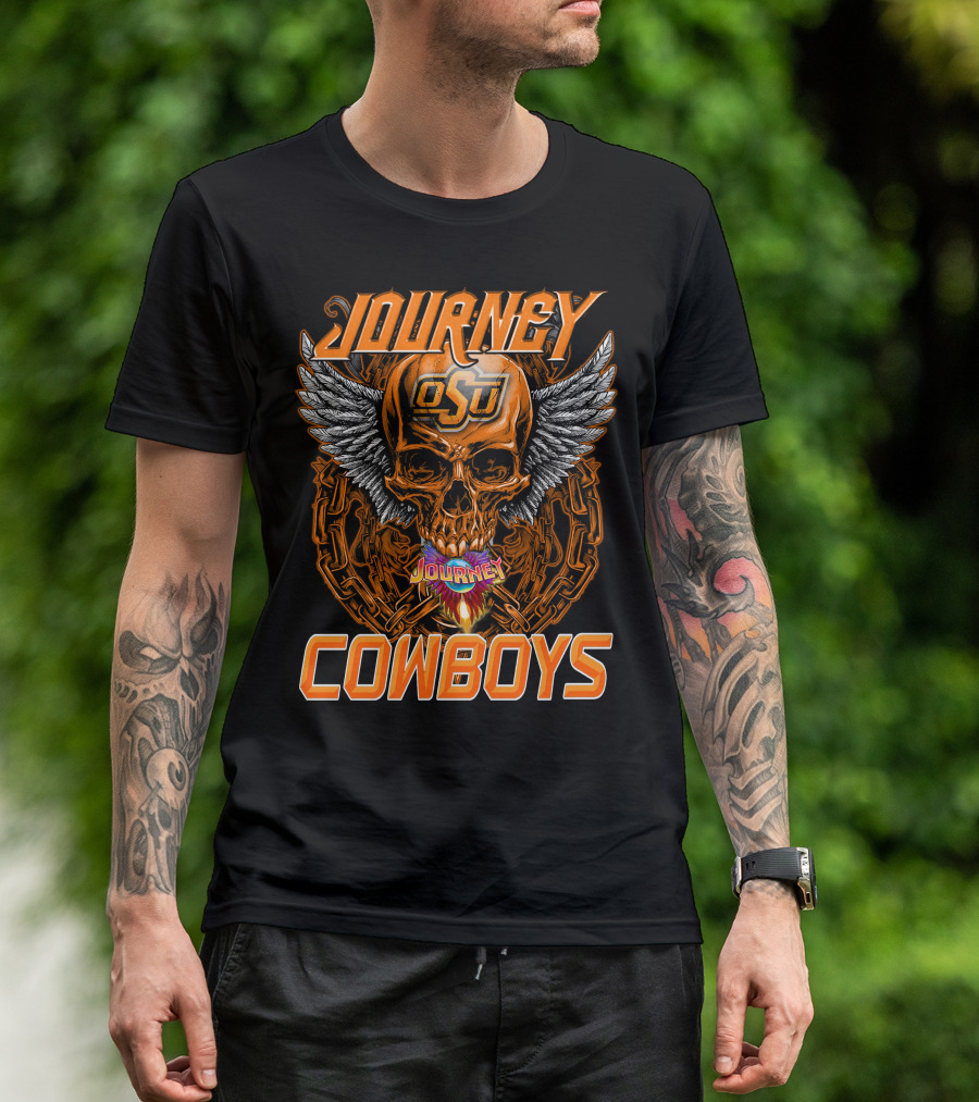 JOURNEY OSU COWBOYS SKULL WINGS AND CHAINS T-Shirt
