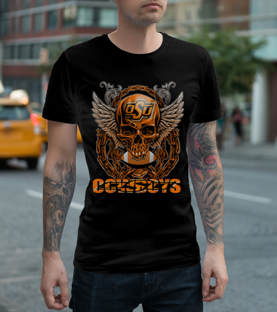 OSU Skull Wings Chain Football Cowboys T-Shirt