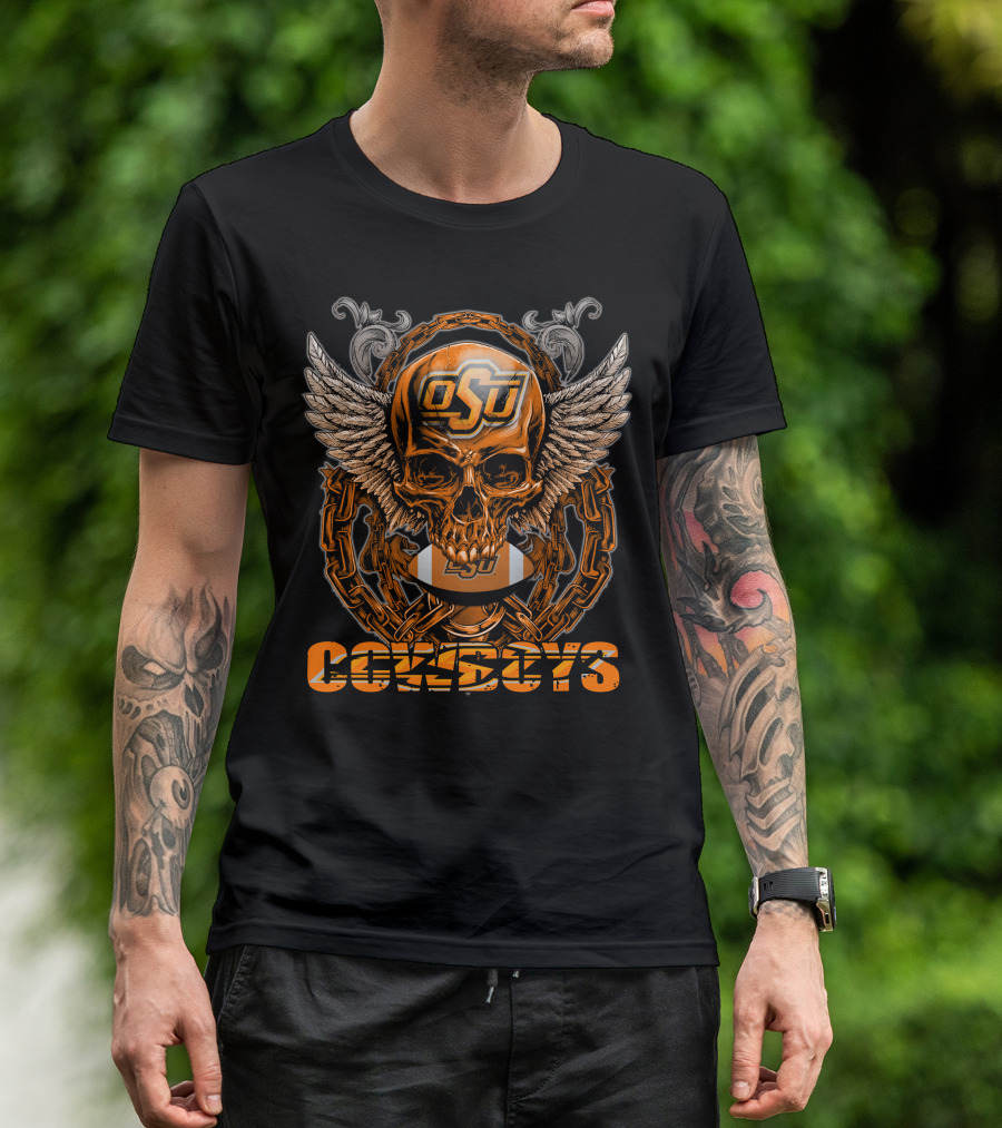 OSU Skull Wings Chain Football Cowboys T-Shirt