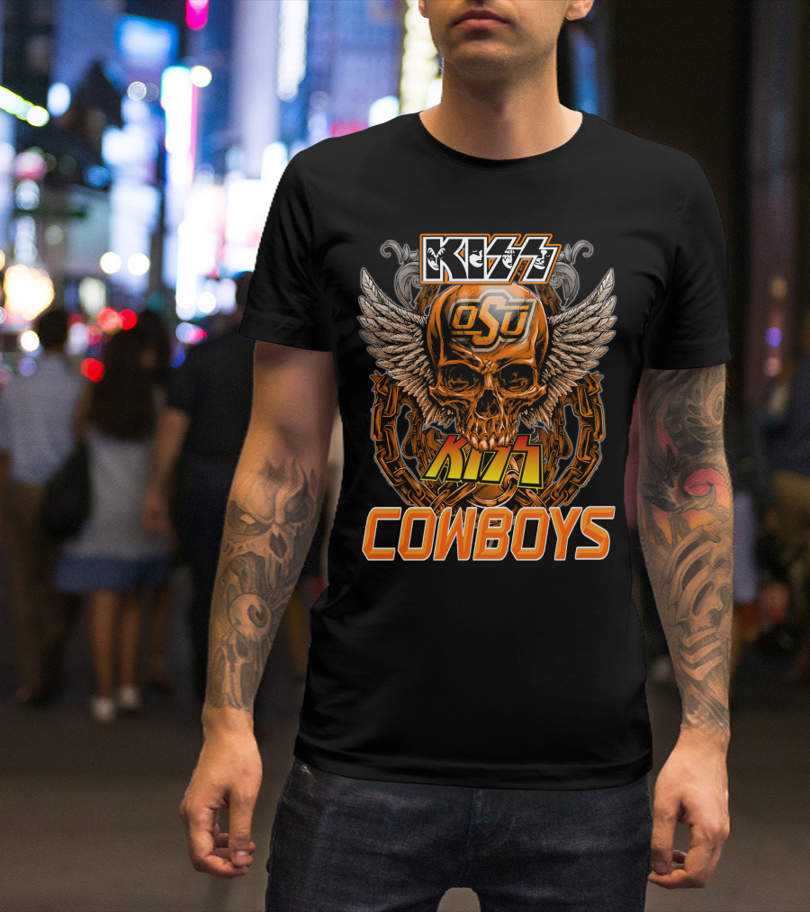 KISS OSU Cowboys Skull Wings Chain T-Shirt