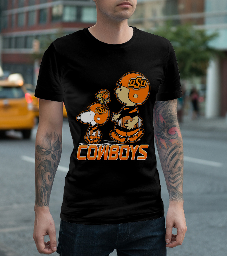 Snpfootball Oklahoma State Osu Cowboys Peanuts Characters Football Helmets T-Shirt