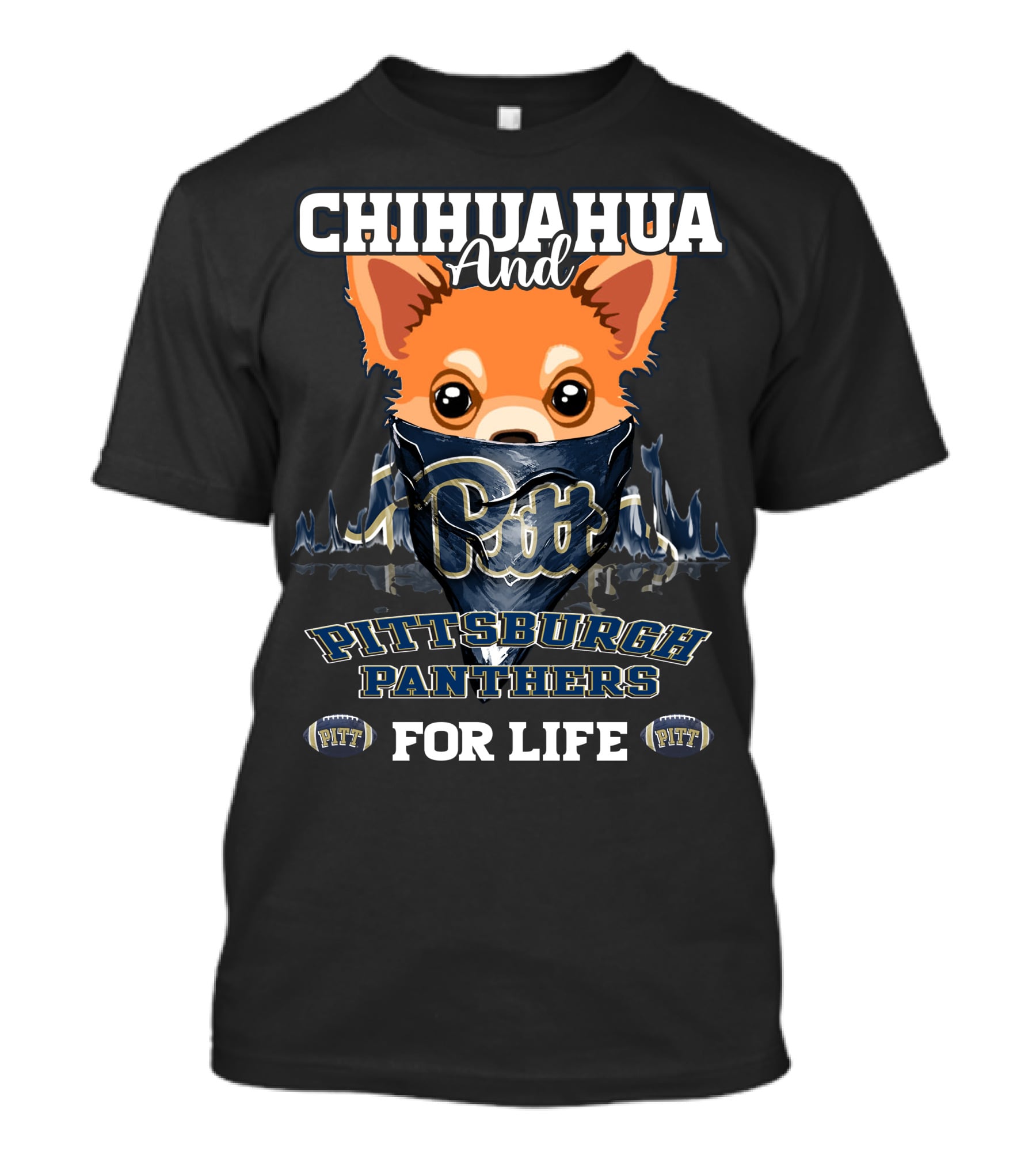 Chihuahua And Pittsburgh Panthers For Life With Pitt Bandana And Helmets T-Shirt