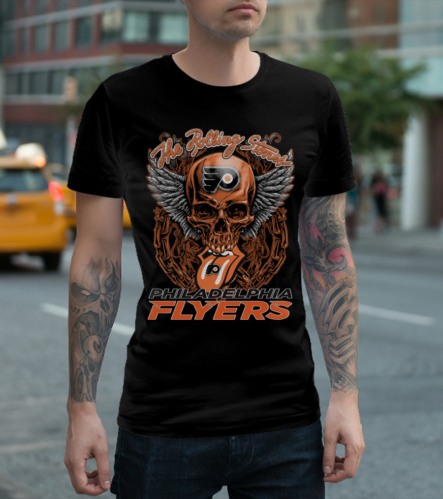 The Rolling Stones Philadelphia Flyers Skull Wings Tongue T-Shirt