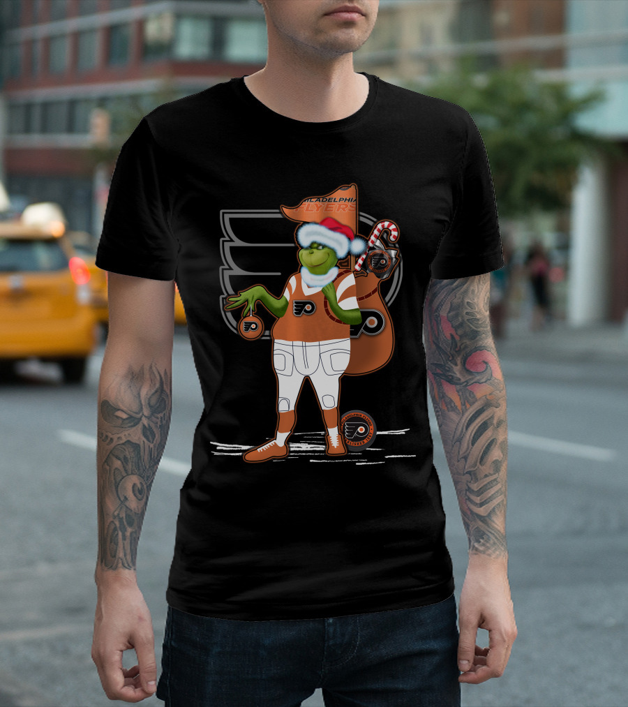 Grinch Santa Philadelphia Flyers Holiday Spirit T-Shirt