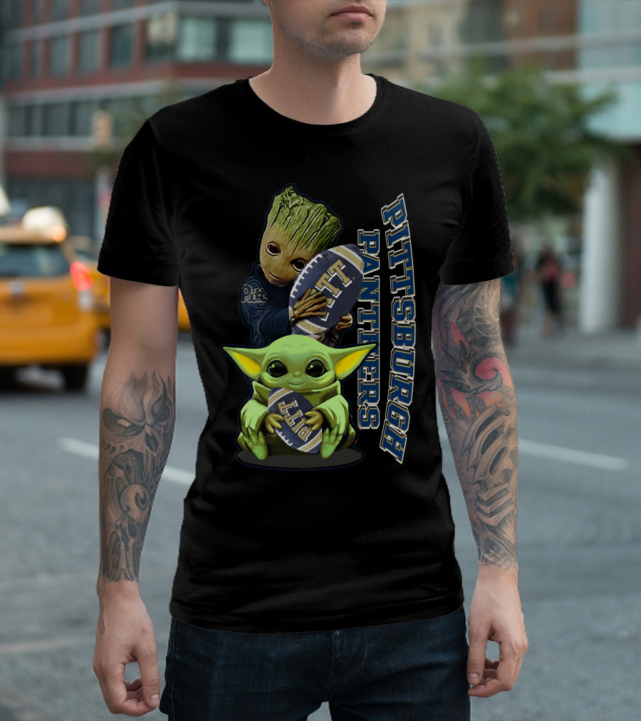 Grzd Pittsburgh Panthers Groot Baby Yoda Holding Pitt Football T-Shirt