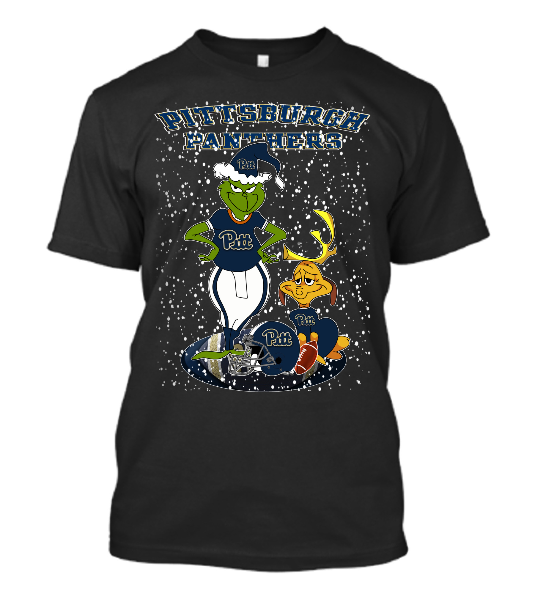 Grinchxmas Pitt Panthers Snowy Football Holiday Scene T-Shirt