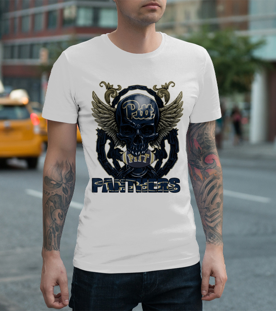 Pitt Panthers Skull Winged Football T-Shirt