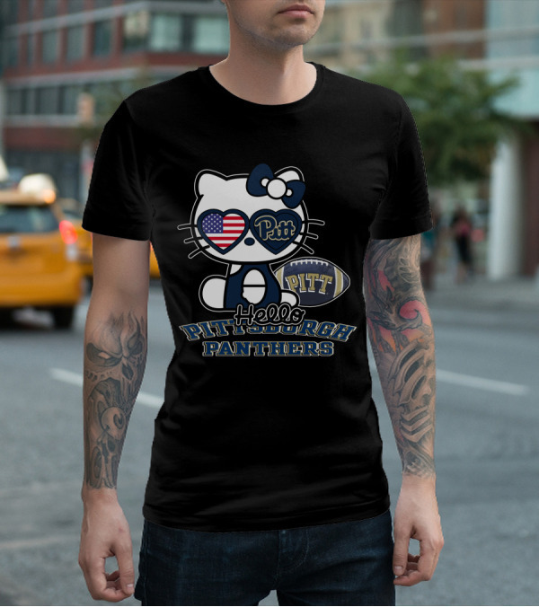 Hello Kitty Pitt Pittsburgh Panthers Football Usa Flag T-Shirt