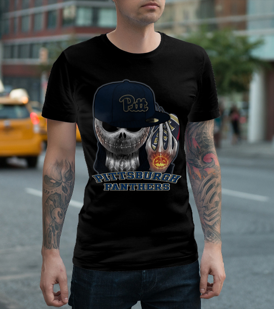 Pittsburgh Panthers Pitt Skull Football Jack O'Lantern T-Shirt