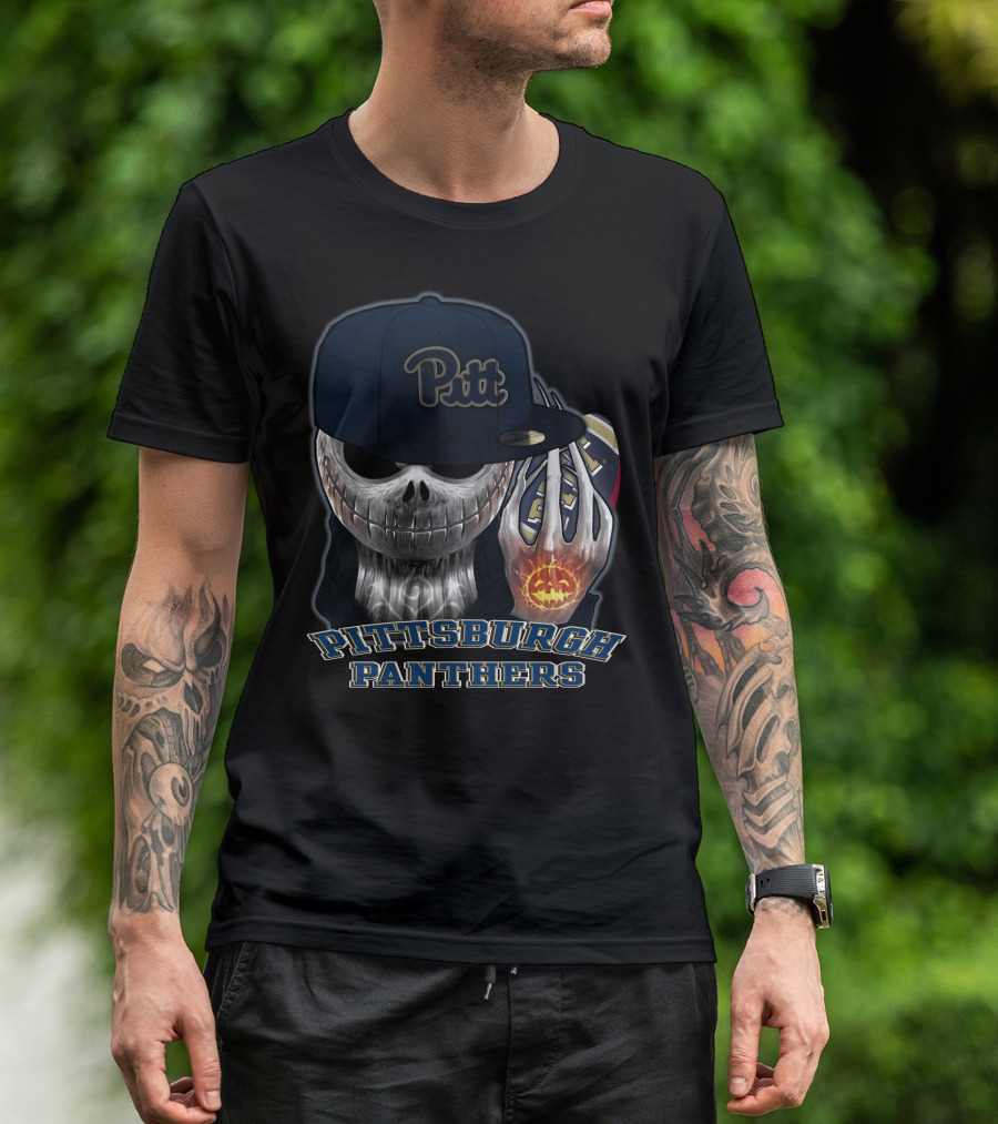 Pittsburgh Panthers Pitt Skull Football Jack O'Lantern T-Shirt