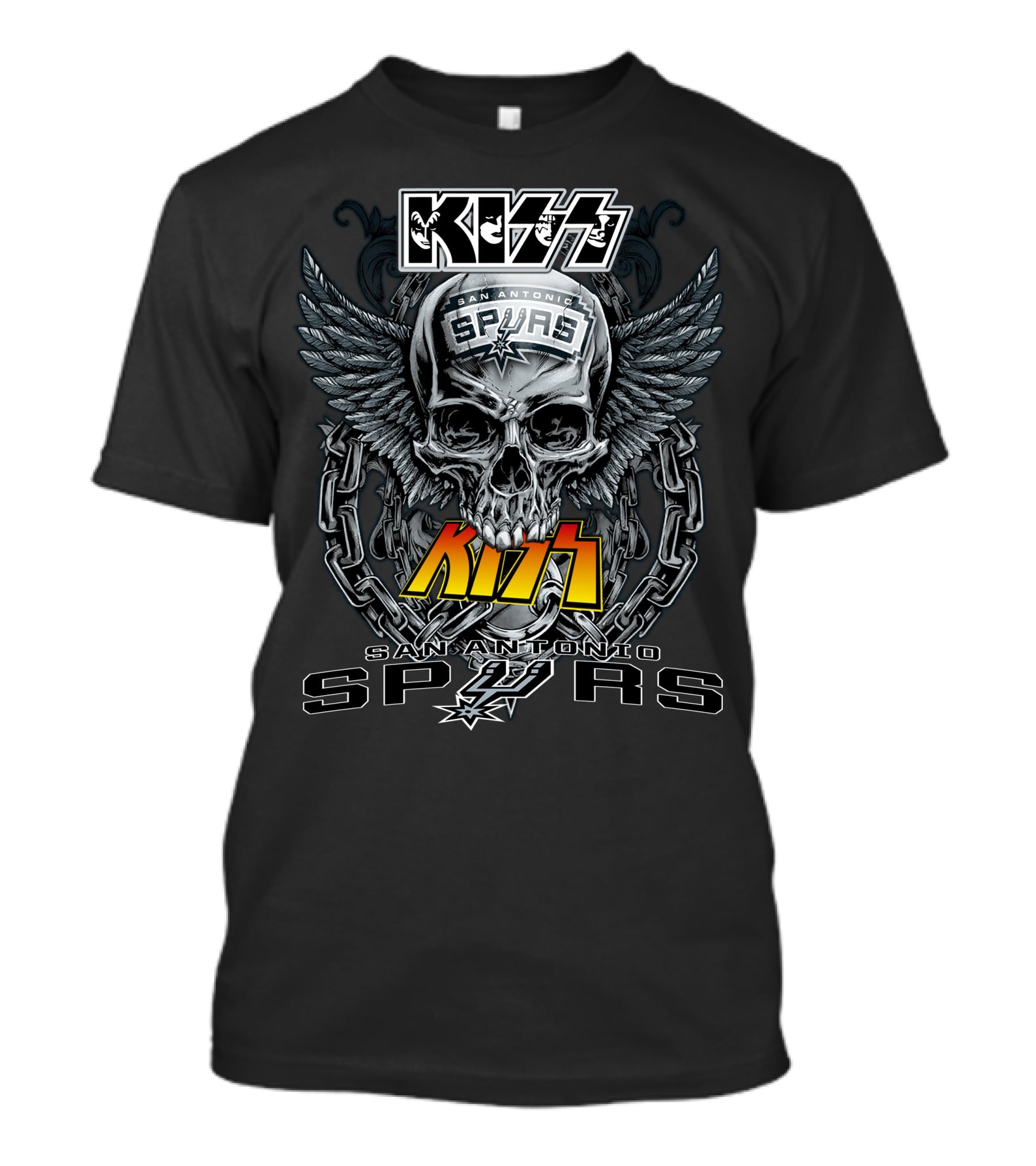 Kiss San Antonio Spurs Skull Wings T-Shirt