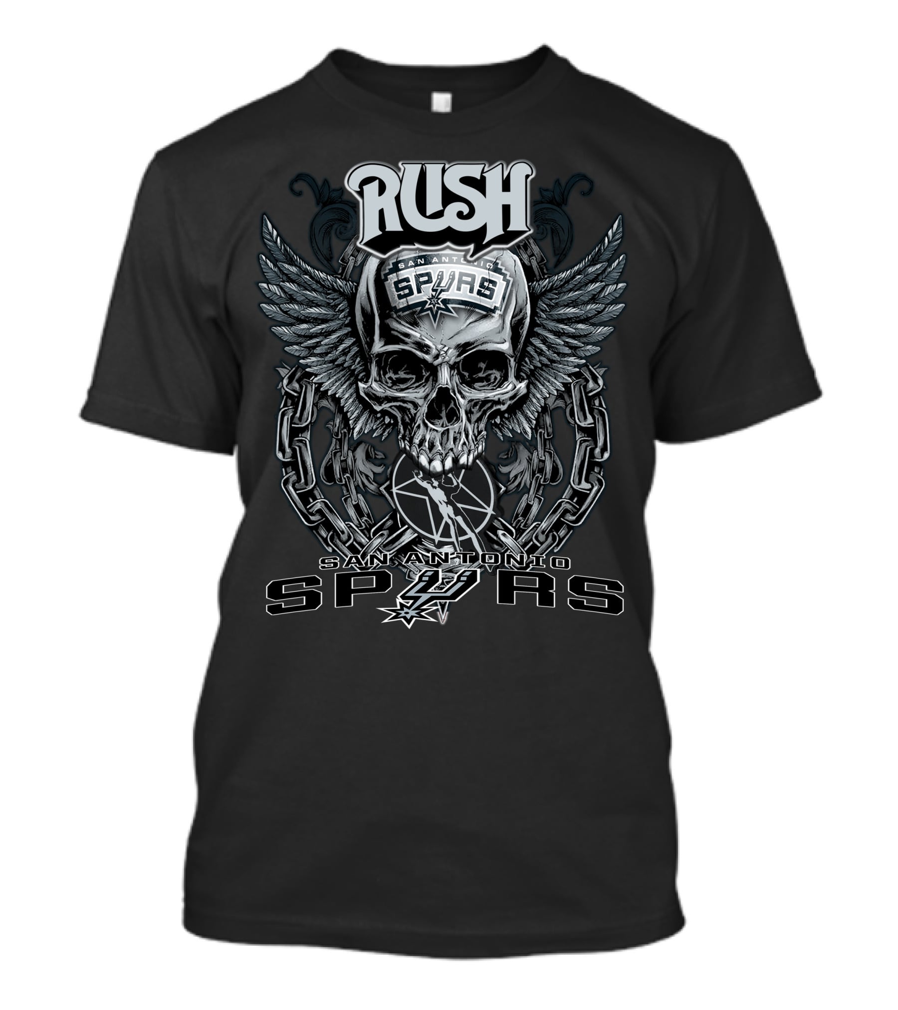 Rush San Antonio Spurs Skull Wings Chains Basketball T-Shirt