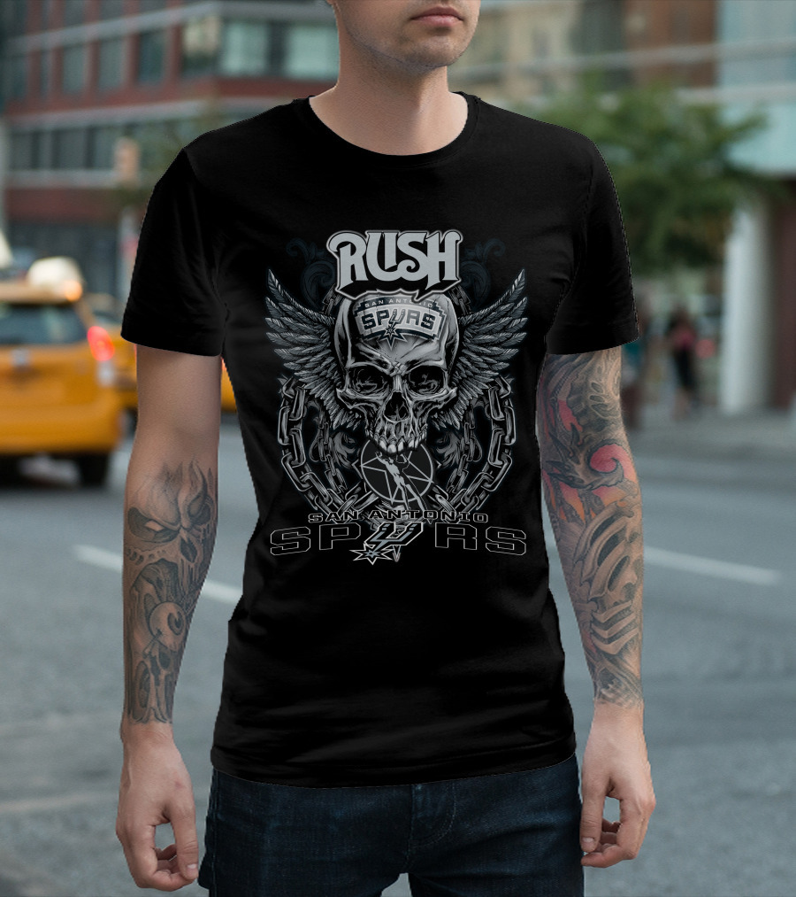 Rush San Antonio Spurs Skull Wings Chains Basketball T-Shirt
