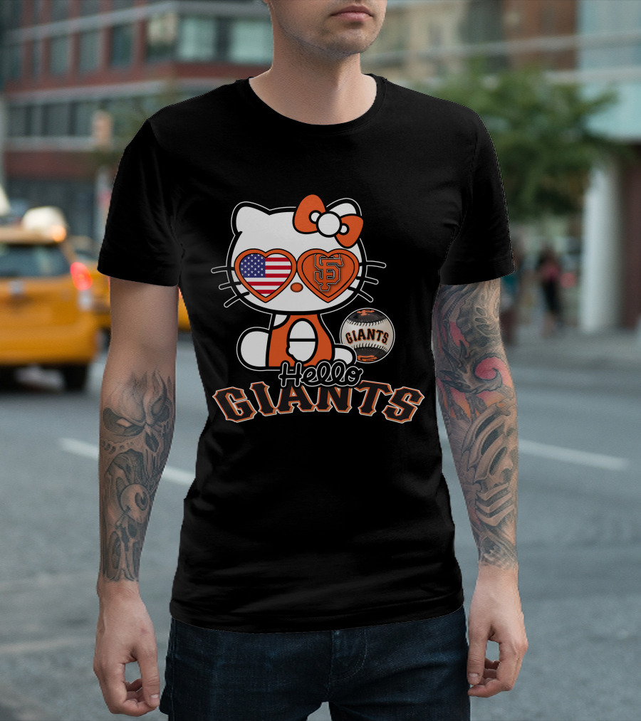 Hello Kitty San Francisco Giants American Flag Baseball T-Shirt