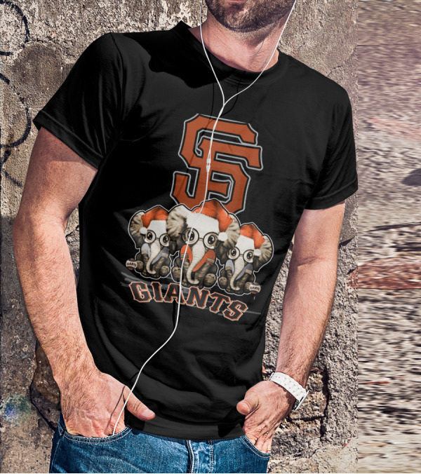 San Francisco Giants Christmas Elephants With Santa Hats T-Shirt