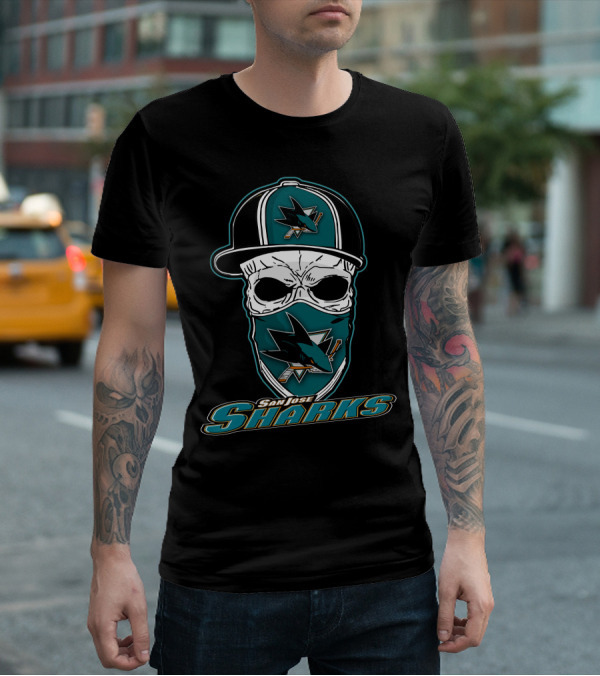 San Jose Sharks Skull Hat T-Shirt