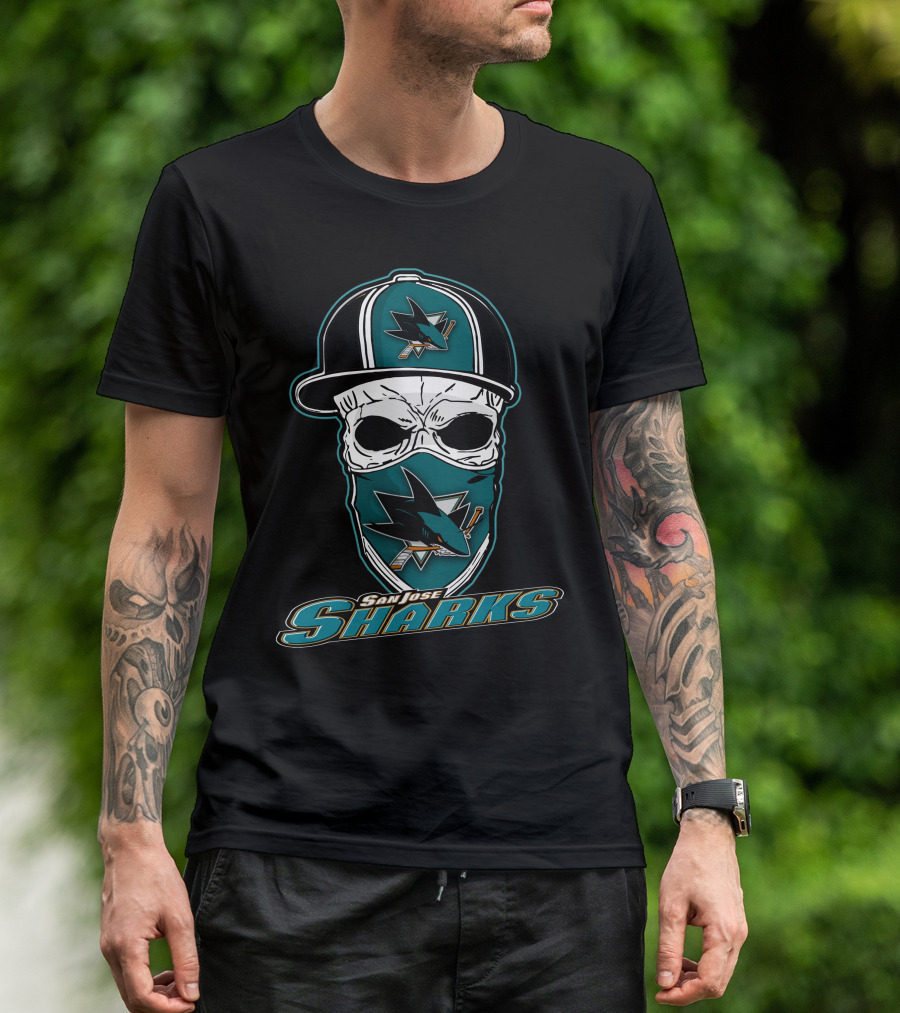 San Jose Sharks Skull Hat T-Shirt