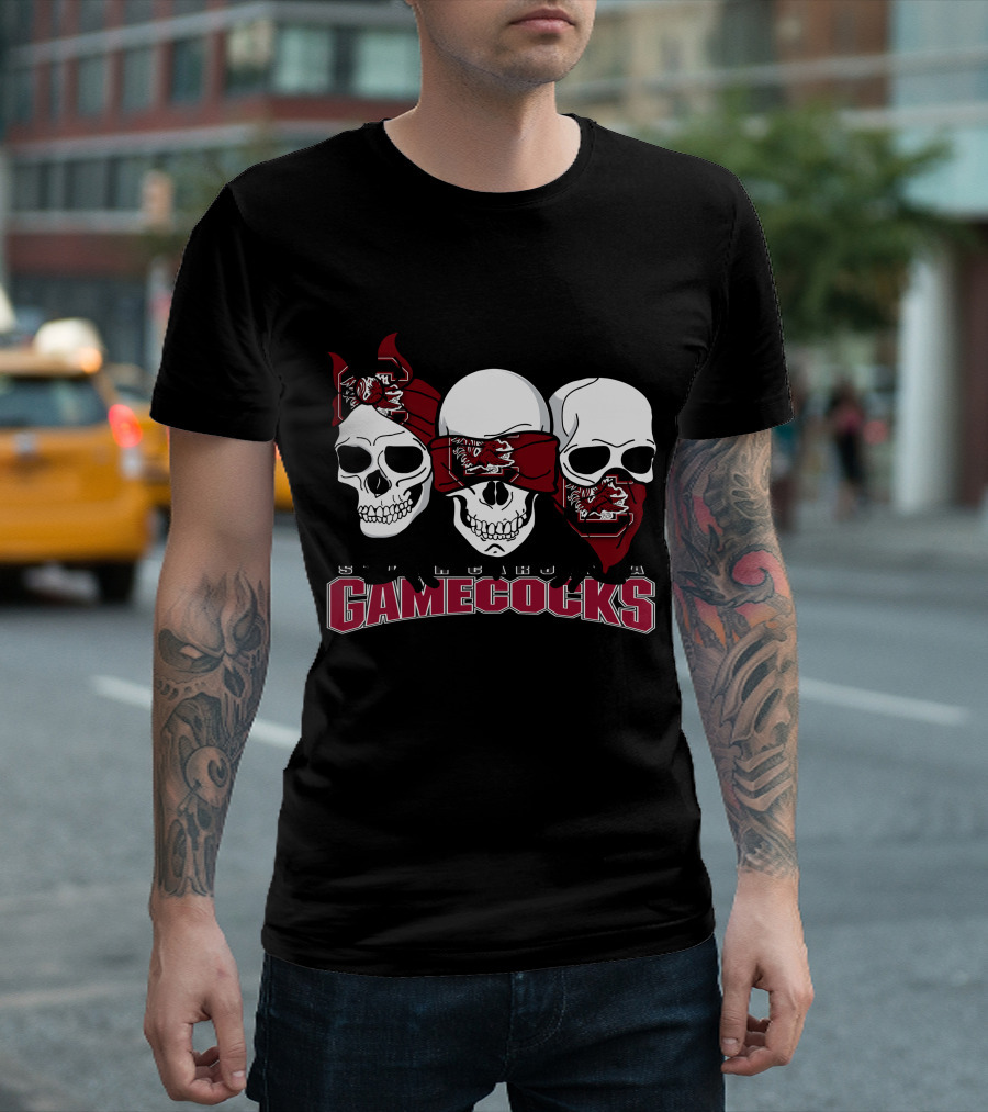 3 Skull Gamecocks Bandana South Carolina T-Shirt