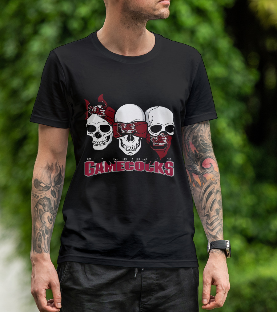 3 Skull Gamecocks Bandana South Carolina T-Shirt