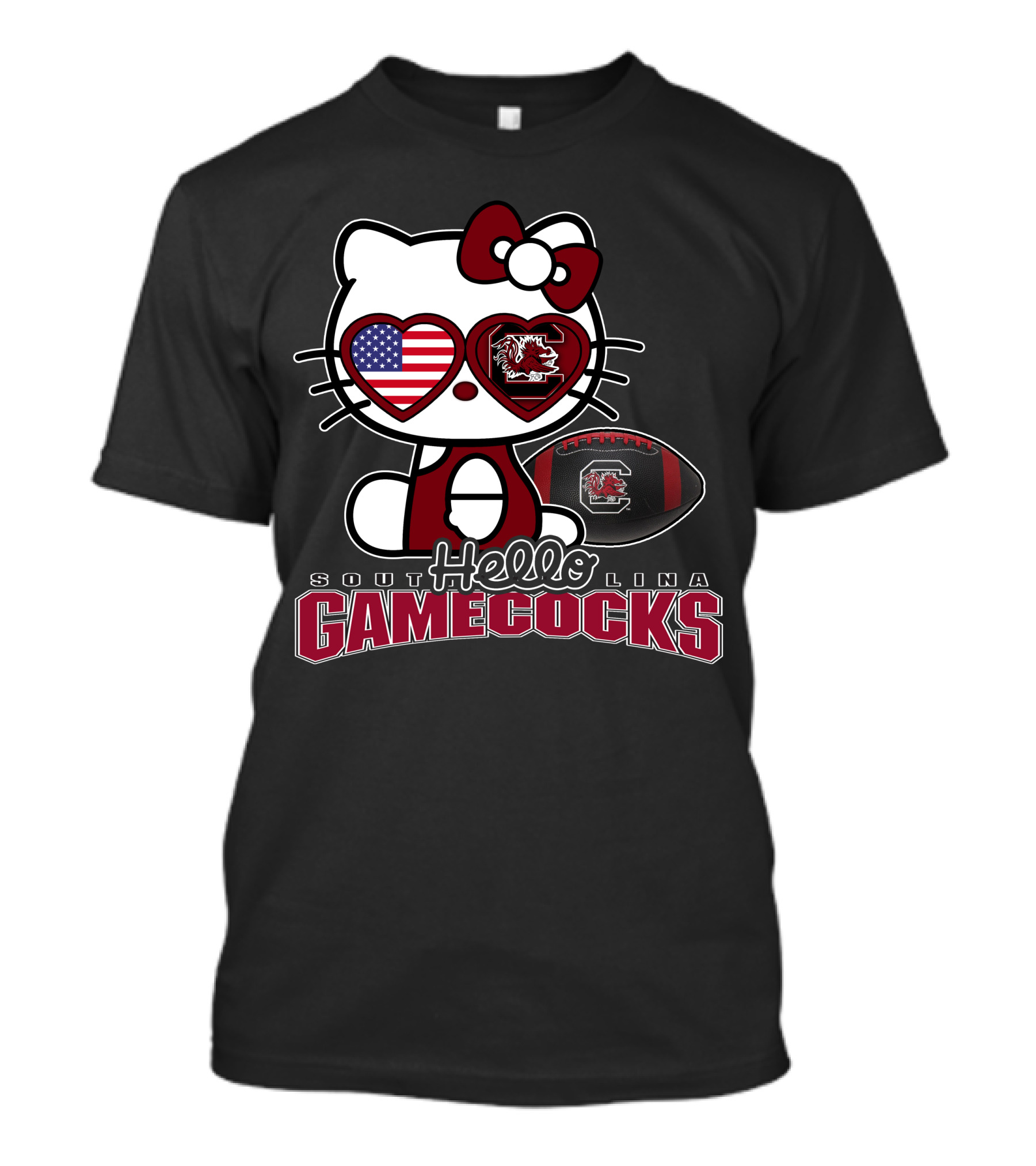 Hello Kitty South Carolina Gamecocks American Flag Football T-Shirt