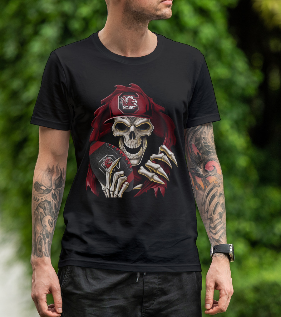 South Carolina Gamecocks Skull Holding Football T-Shirt