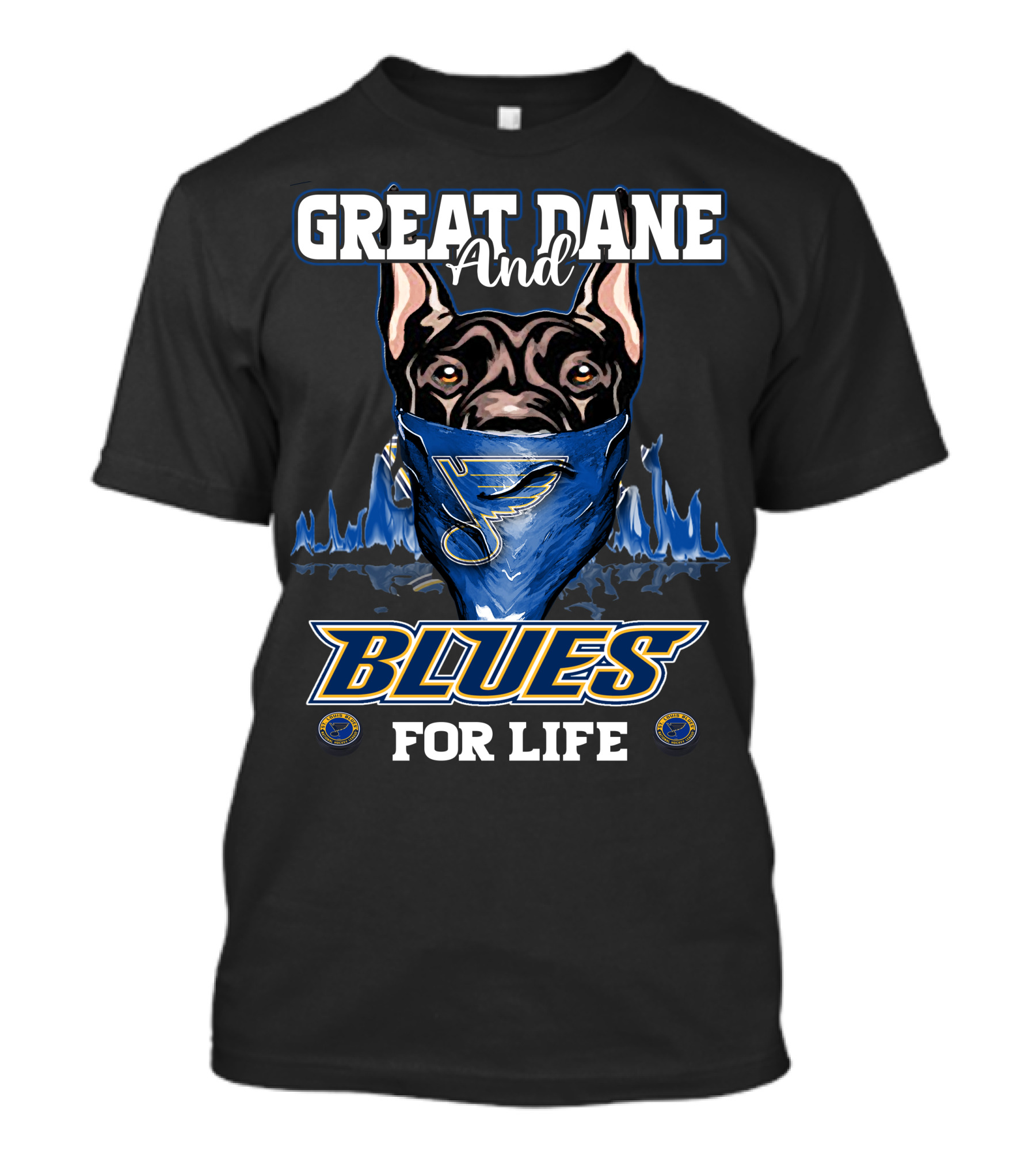 Great Dane And St. Louis Blues For Life With Blues Logo Bandana T-Shirt
