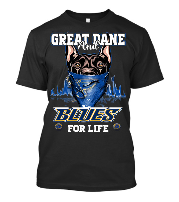 Great Dane And St. Louis Blues For Life With Blues Logo Bandana T-Shirt