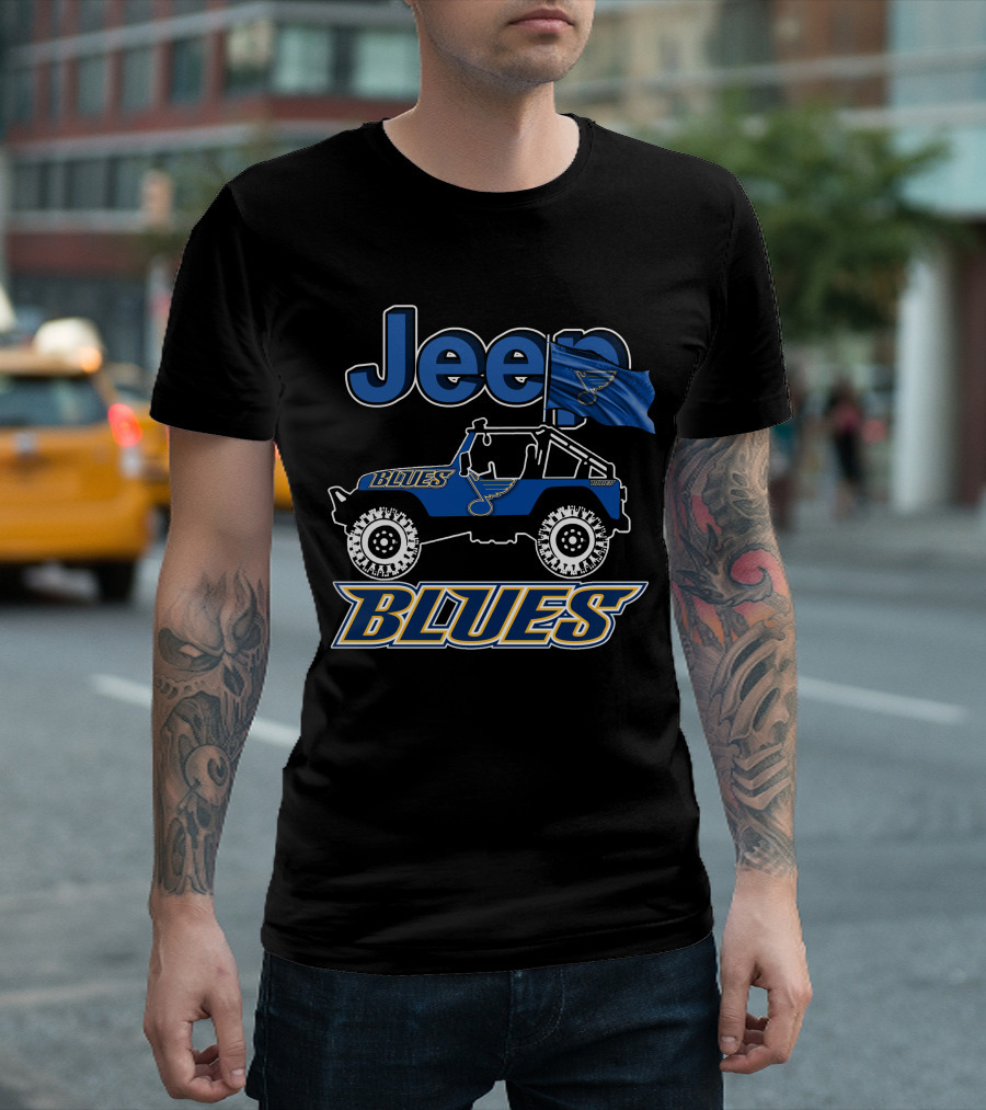 Jeep St. Louis Blues Flag and Vehicle Fan Gear T-Shirt