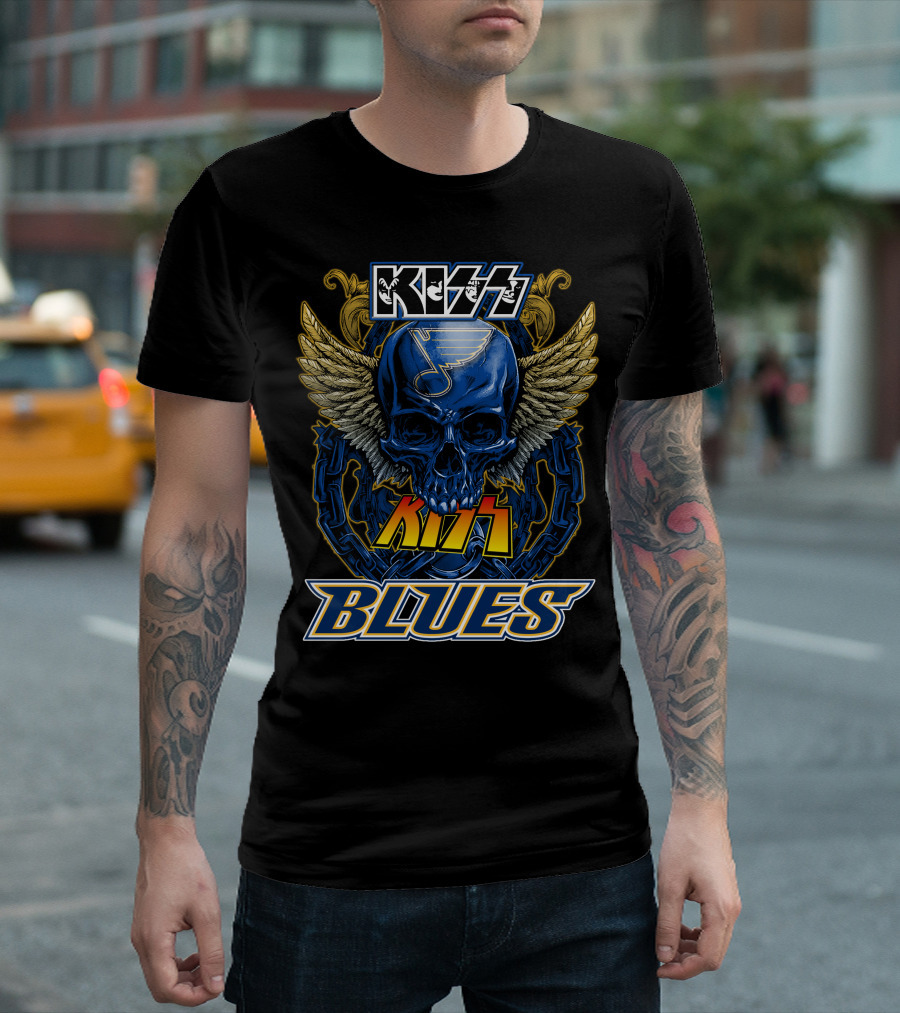 Kiss St. Louis Blues Skull With Wings And Chains T-Shirt