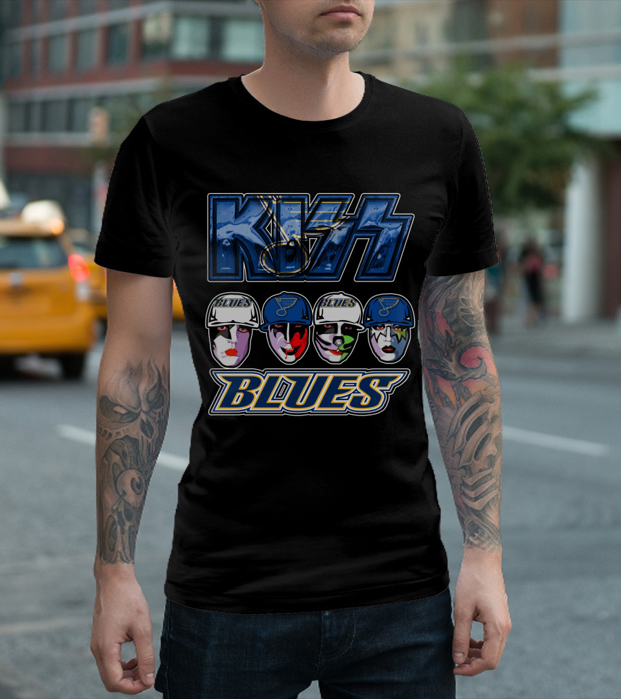 Kiss St. Louis Blues Logo Face Art Collaboration T-Shirt