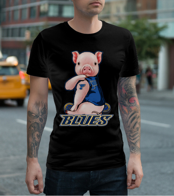 Pig Wearing St. Louis Blues Logo T-Shirt