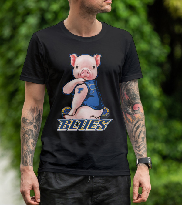 Pig Wearing St. Louis Blues Logo T-Shirt