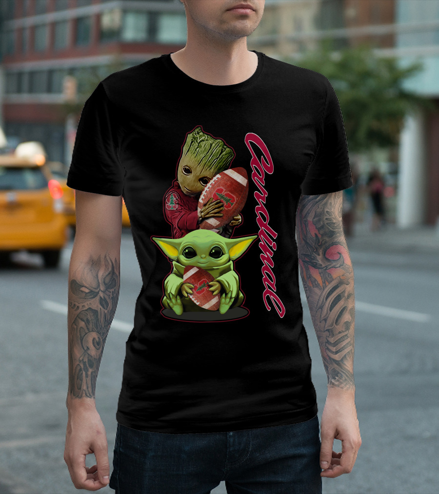 Grzd Stanford Cardinal Groot Baby Yoda Football T-Shirt