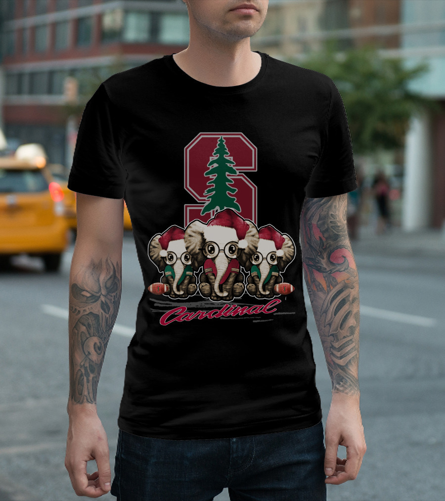 Stanford Cardinal Christmas Elephants with Santa Hats T-Shirt