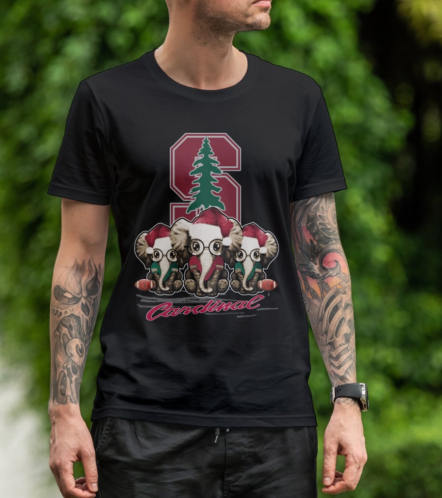 Stanford Cardinal Christmas Elephants With Santa Hats T-Shirt