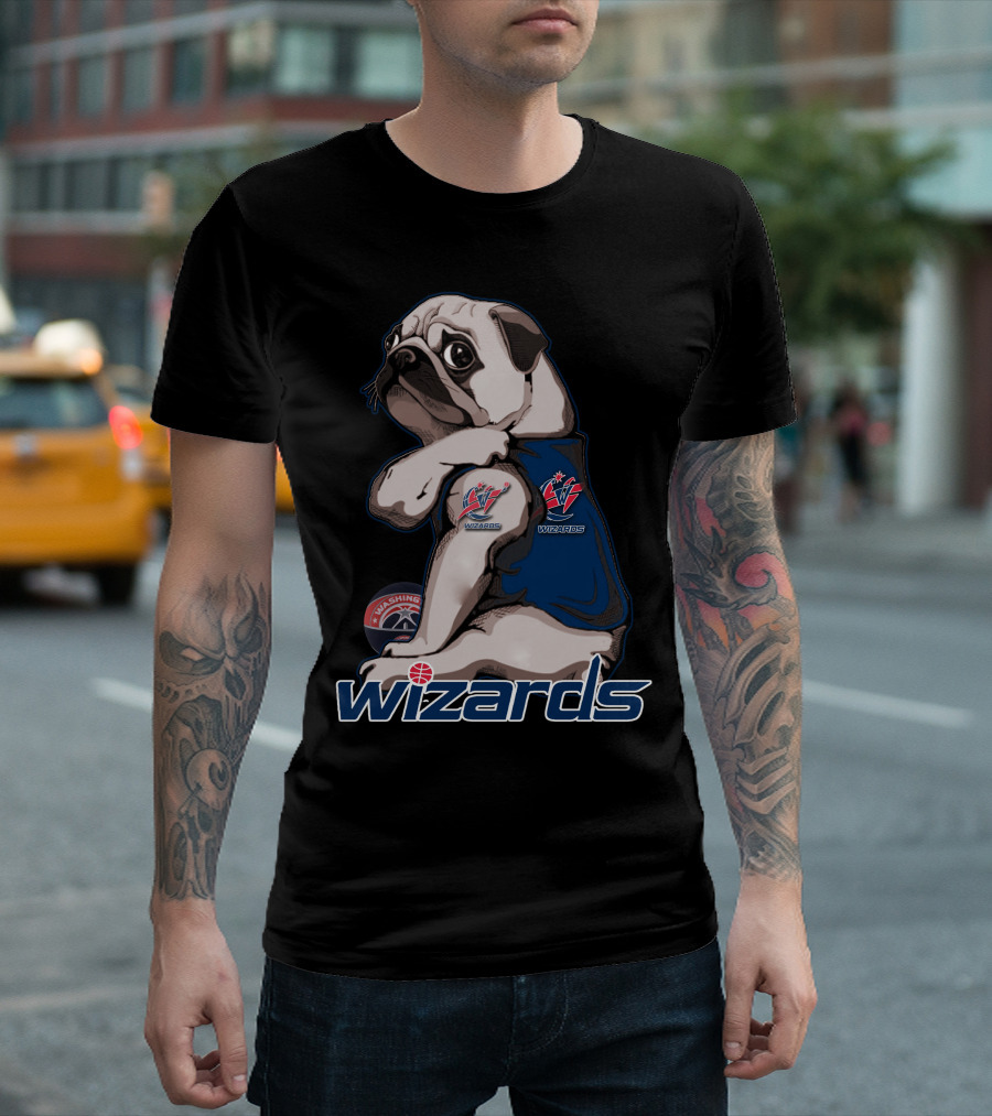 Pug with Washington Wizards Logos and Vest T-Shirt