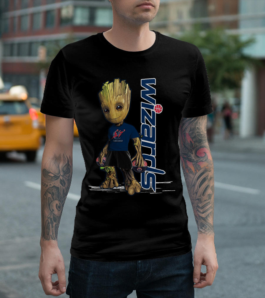 Groot Wearing Washington Wizards Jersey with Basketball Sneakers T-Shirt