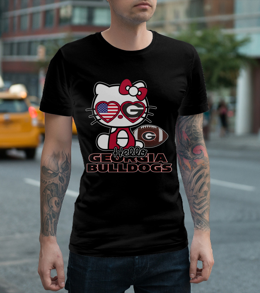 Hello Kitty Georgia Bulldogs Football USA Flag T-Shirt