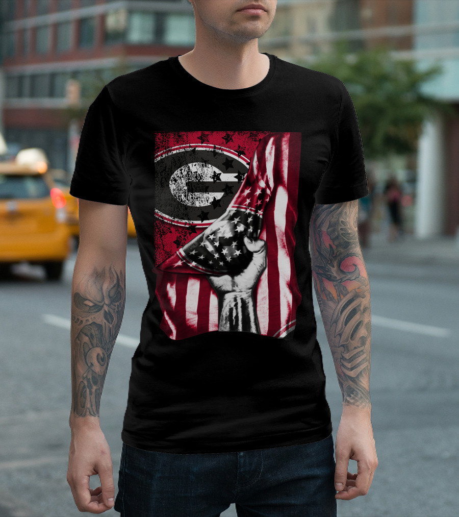 Georgia Bulldogs American Flag Hand T-Shirt
